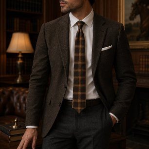 Corbata Estate Plaid Heritage Otoño   Lujo Marrón Camello