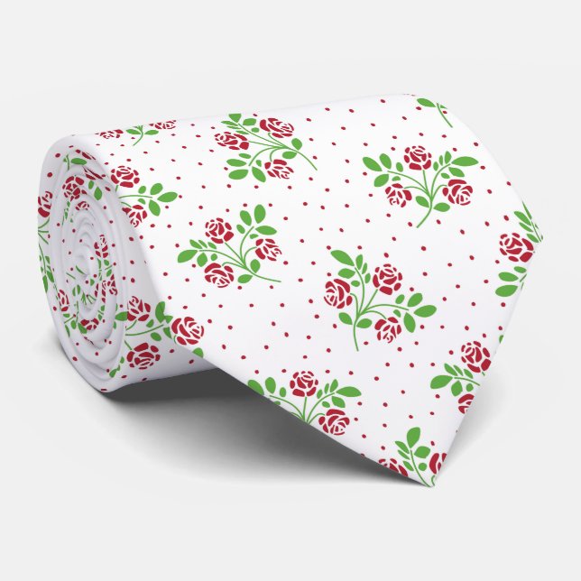 Corbata Esténcil de rosas rojas (Enrollado)