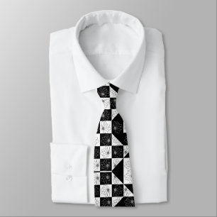 Corbata Estética Floral Vintage Tablero de Ajedrez Blanco