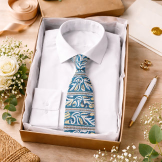 Corbata Estilo Clásico Elegante Patrón de Paisley Azul Vin