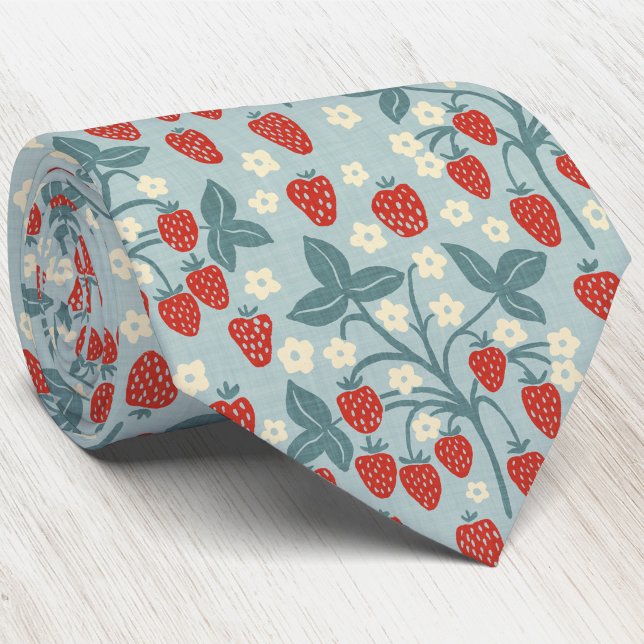 Corbata Estilo de cabaña patrimonial de viña de fresa (Strawberry plant block print arts and crafts heritage style neck tie)