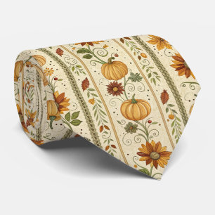 Corbata Estilo de granja Calabaza Follaje de otoño Patrón