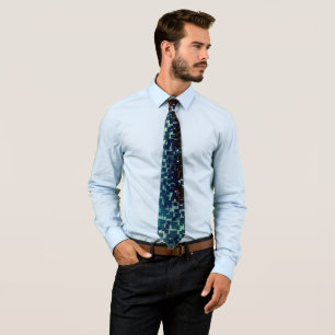 Corbata Estilo de mosaico azul neón sobre el cristal de ma
