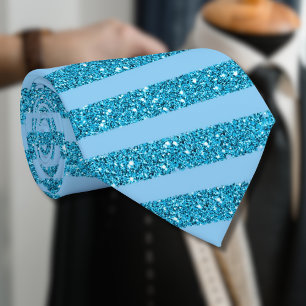 Corbata Estilo de rayas horizontales de océano azul brilla