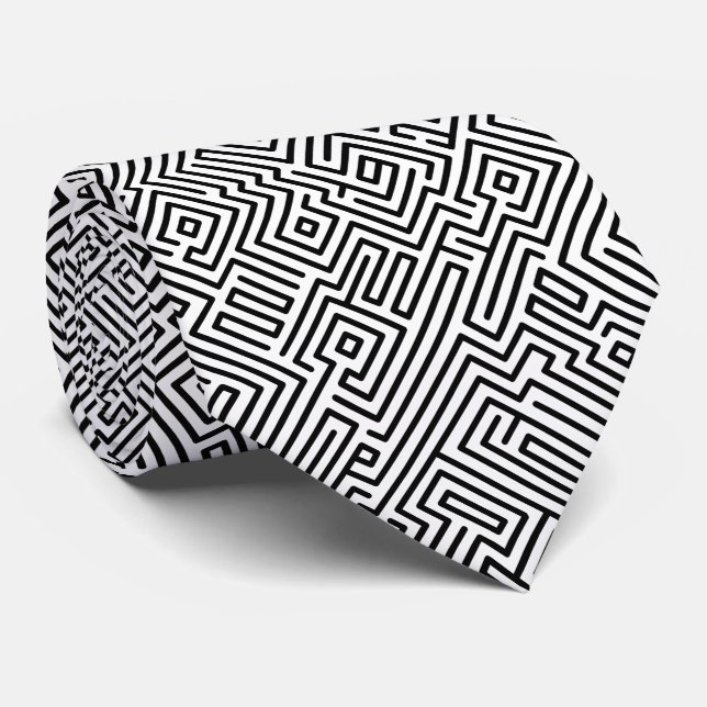Corbata Estilo Kuba Maze 221019(45°) - Blanco y negro (Enrollado)