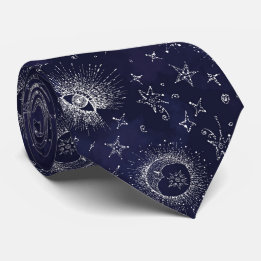 Corbata Estilo místico vintage de diseño. Ojo, luna, estre