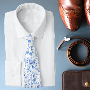 Corbata Estilo moderno azul blanco floral paisley 