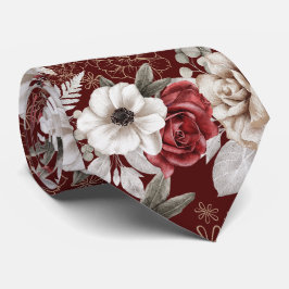 Corbata Estilo Patrón Floral Rosa Borgoña