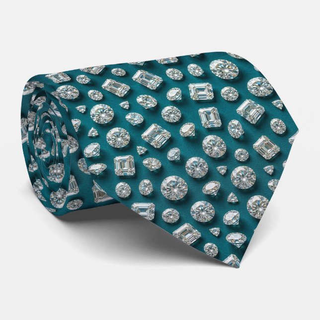 Corbata Estilo Pavo Real | Lujo Diamante Azul Verde Claro (Enrollado)
