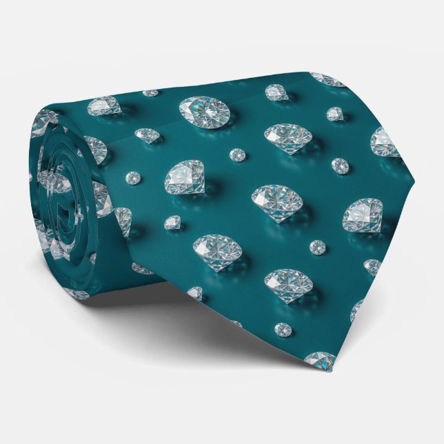 Corbata Estilo Pavo Real | Lujo Diamante Azul Verde Claro (Enrollado)