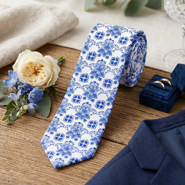 Corbata Estilo Vintage Chic holandés Delft Azul Patrón de
