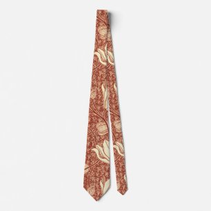 Corbata Estilo William Morris Patrón Floral de Lirio Rojo