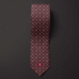 Corbata Estiloso Monograma de Mandala Burgundy y Oro
