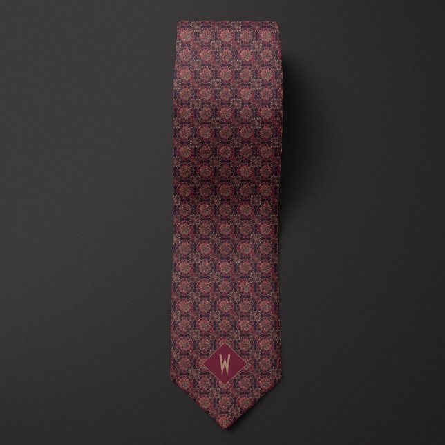 Corbata Estiloso Monograma de Mandala Burgundy y Oro (Subido por el creador)