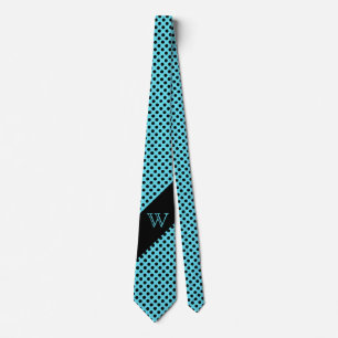 Corbata Estiloso Polka Turquesa y Negro Polka Dot Monogram