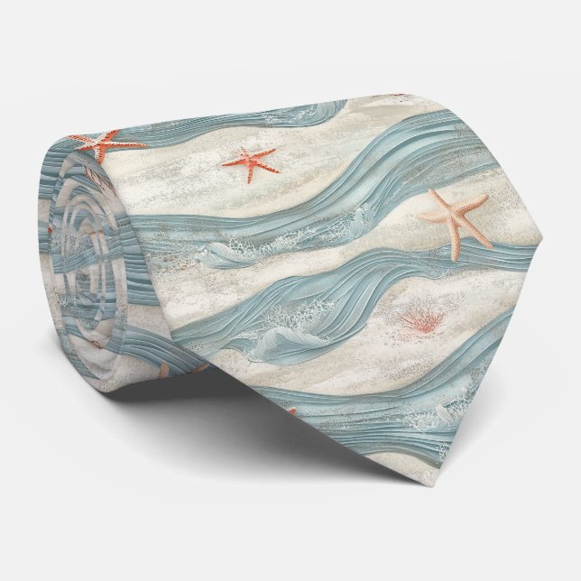 Corbata Estrella de mar costera sobre patrón de olas de ar (Enrollado)