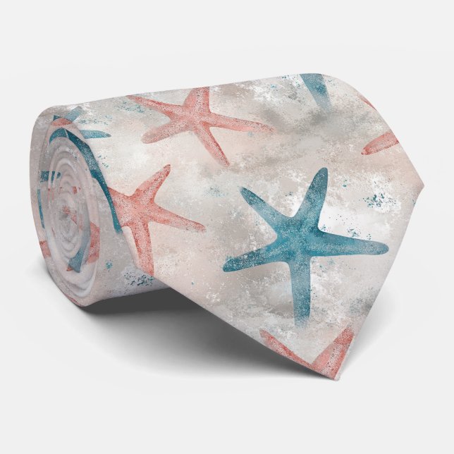 Corbata Estrella de mar costera sobre patrón de olas de ar (Enrollado)