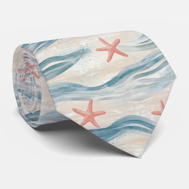 Corbata Estrella de mar costera sobre patrón de olas de ar (Enrollado)