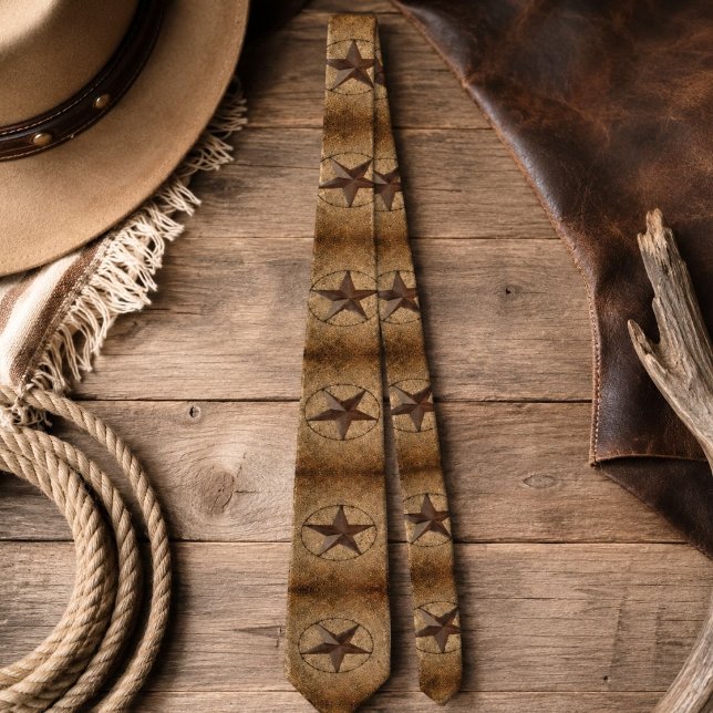 Corbata Estrella de Texas Primitiva Arpillera Rústica País (Western Country Rustic Burlap Primitive Texas Star Tie)