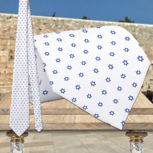 Corbata Estrella Diminuta Azul De David White Neck Tie