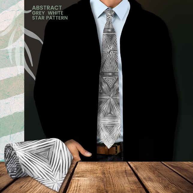 Corbata Estrella gris negra patrón de cuello (Black Grey Star Pattern Neck Tie)