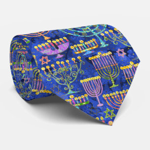Corbata Estrella Menorah dorada azul del patrón David Han