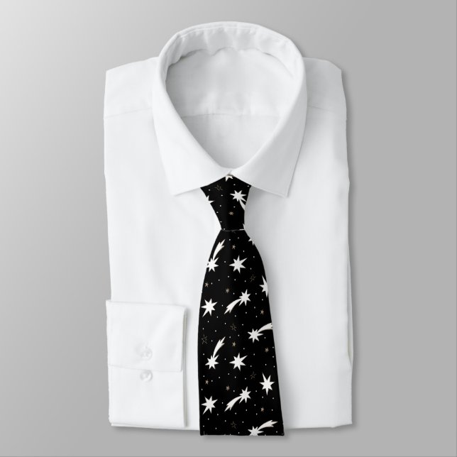 Corbata Estrella moderna de tiro blanco negro patrón de co (Atado)