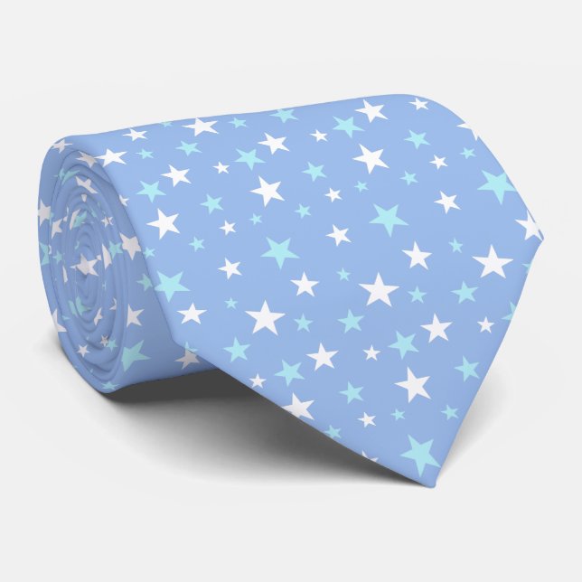 Corbata Estrellas azul claro y blanco sobre azul claro (Enrollado)