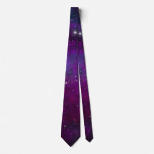 Corbata Estrellas Brillantes sobre Fondo Espacial Púrpura 