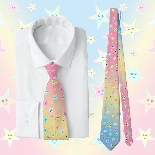 Corbata Estrellas cortas con rostros en tonos pastel (Subido por el creador)