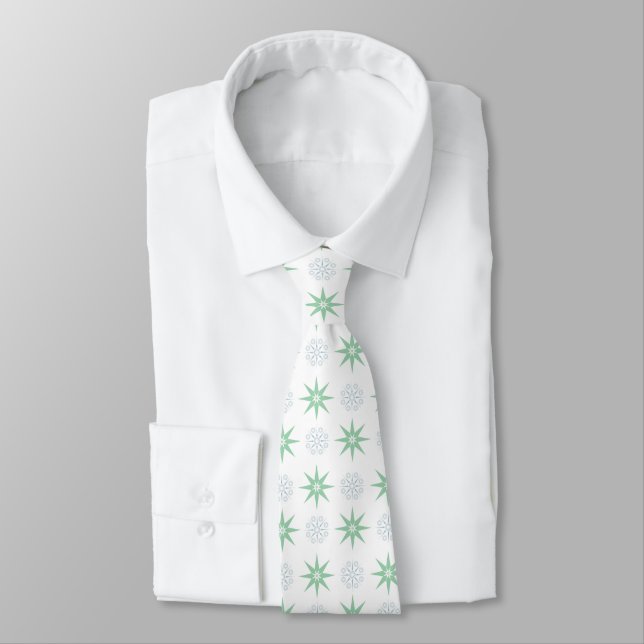 Corbata Estrellas de invierno y copos de nieve blancos (Atado)