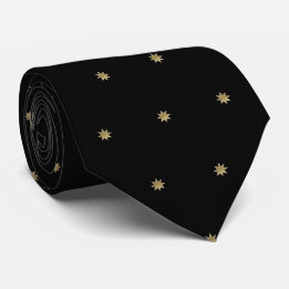 Corbata Estrellas de oro en negro. Patrón hermoso mágico