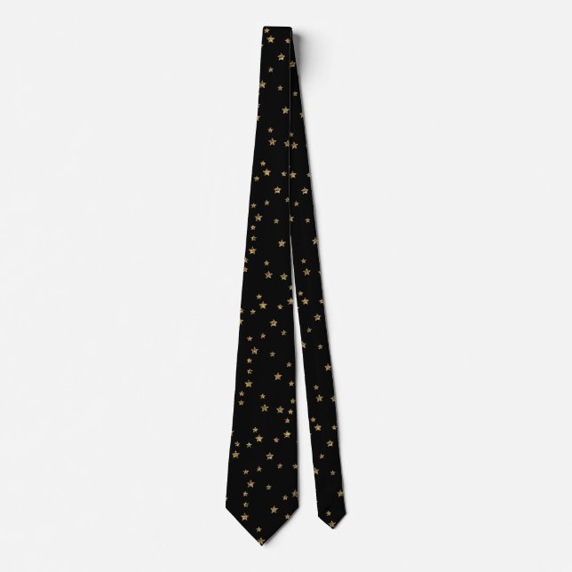 Corbata Estrellas doradas de Confetti purpurina luce negro (Anverso)