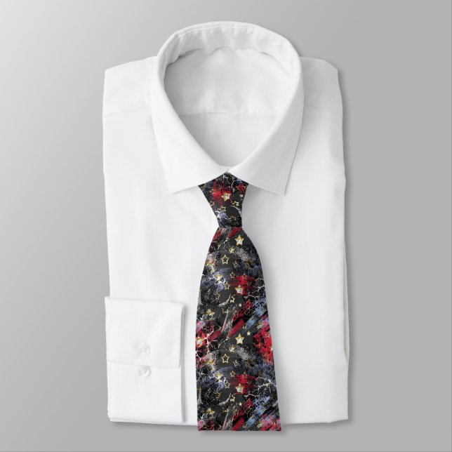 Corbata estrellas doradas gruesas abstractas de estilo (Atado)