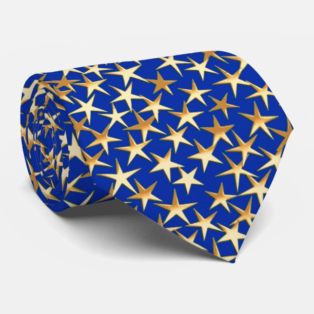 Corbata Estrellas doradas sobre azul cobalto (Enrollado)