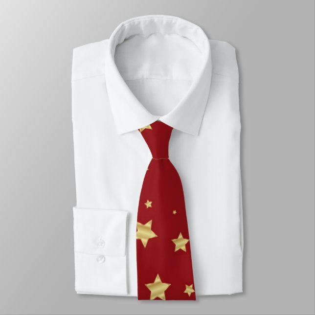 Corbata Estrellas doradas sobre fondo rojo (Atado)