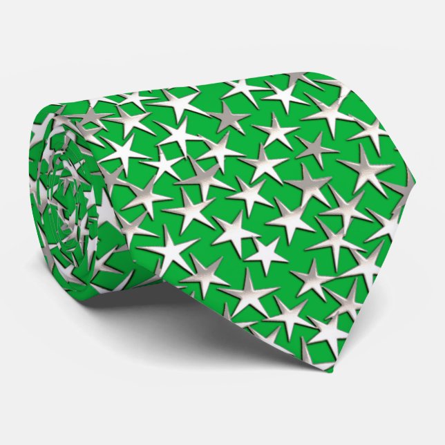 Corbata Estrellas plateadas en verde esmeralda (Enrollado)
