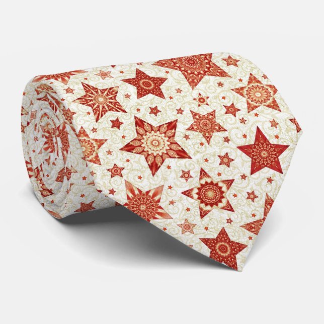 Corbata Estrellas rojas navidades con patrón Damask (Enrollado)