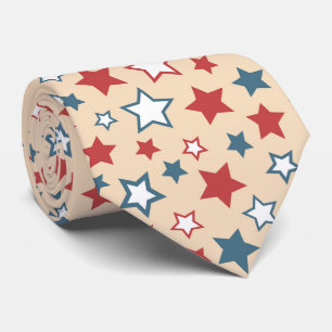 Corbata Estrellas Rojas y Azules, 4 de Julio, Fondo Beige