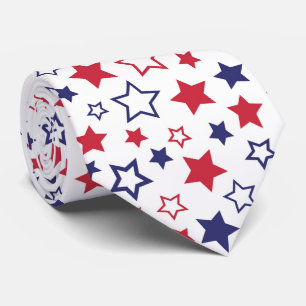 Corbata Estrellas Rojas y Azules, 4 de Julio, Fondo Blanco