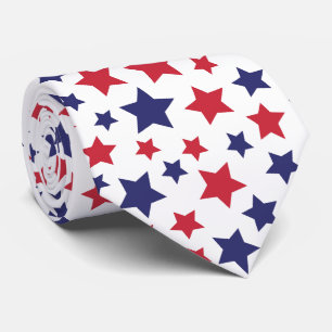 Corbata Estrellas Rojas y Azules, 4 de Julio, Fondo Blanco