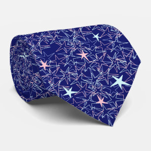 Corbata Estrellas rosa pastel y agua en azul oscuro