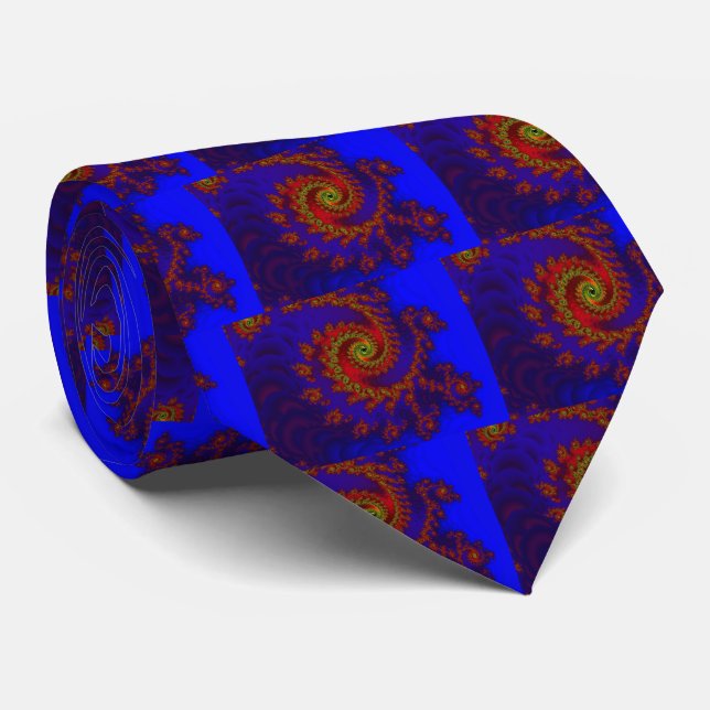 Corbata Eternalidad | Arte fractal azul y rojo (Enrollado)