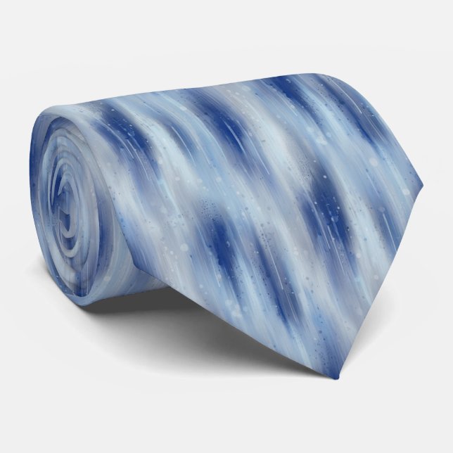 Corbata Ethereal Abstract Impressionist Rain Streaks Blue  (Enrollado)