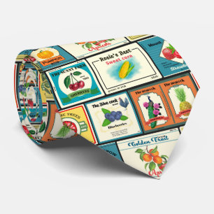 Corbata Etiquetas de frutas en latas antiguas