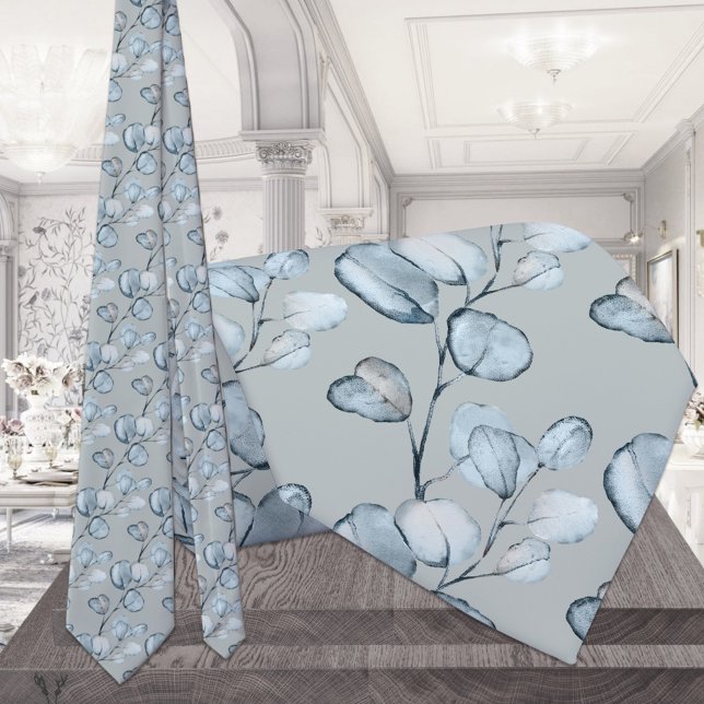 Corbata Eucalipto azul turbio Boda de sabio plateado (Subido por el creador)