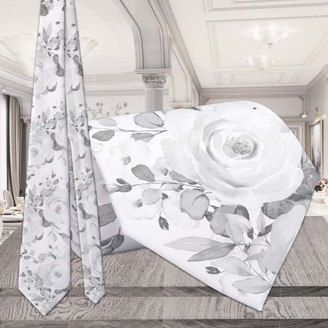 Corbata Eucalipto Gris Boda Peony Blanco Floral (Subido por el creador)
