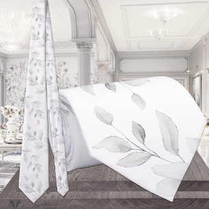 Corbata Eucalipto gris suave sobre boda blanca pura