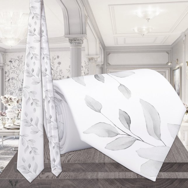 Corbata Eucalipto gris suave sobre boda blanca pura (Subido por el creador)
