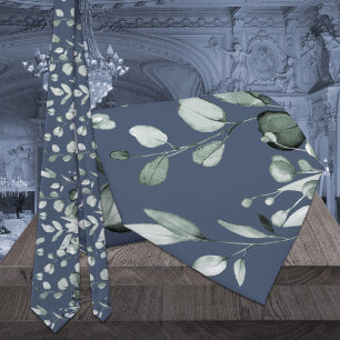 Corbata Eucalipto Plateado Sabio Verde Esmeralda Boda Azul